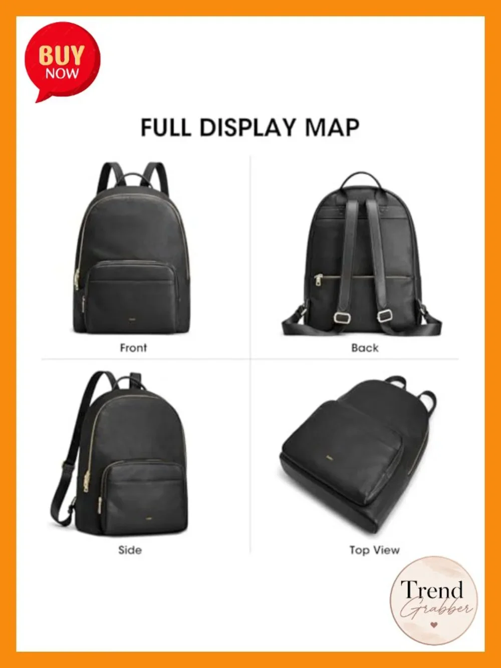 Leather Backpack for Women with Back Zipper Pocket, Laptop Compartment,
